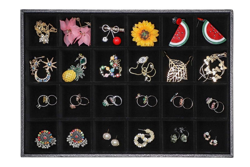 Stratalife Stackable Jewelry Tray 24 Grid Jewelry Organizer Tray Removable Jewelry Display Drawer Organizer Case Storage Showcase for Drawer (24 Grid) - Image 1